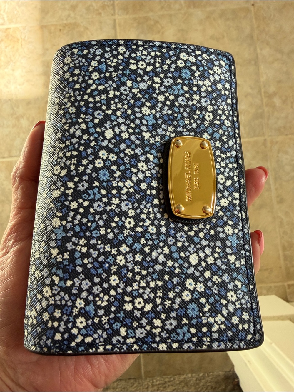 Michael Kors Blue Floral Slim Tech Bifold Wallet